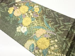 ふくれ織花に柳模様織出し袋帯